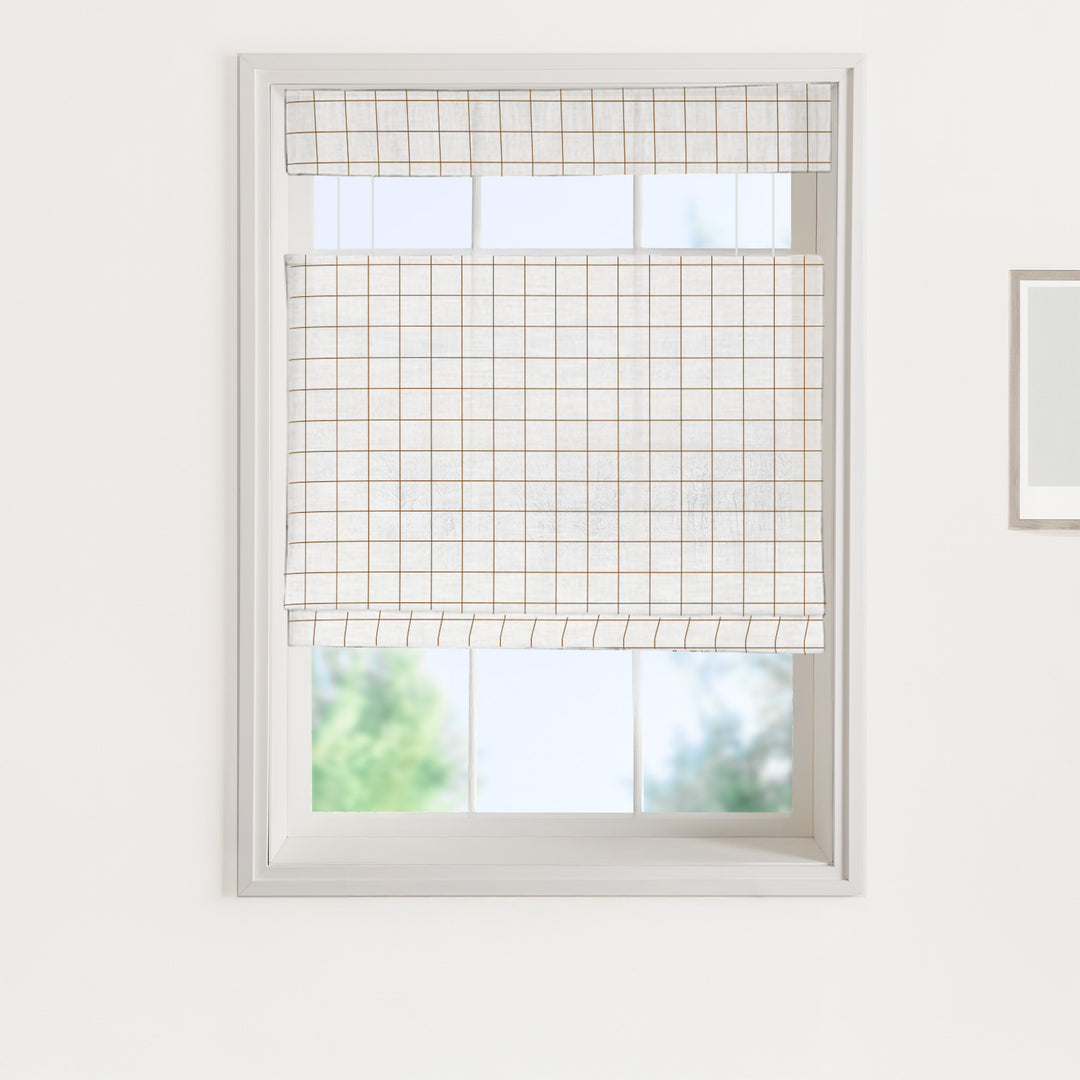 Vivienne Plaid Striped Linen No-Drill Roman Shades & Blinds | Top Down Bottom Up