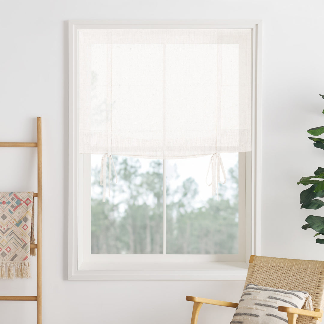 Liz Linen Herringbone Roman Shades & Blinds | Tie