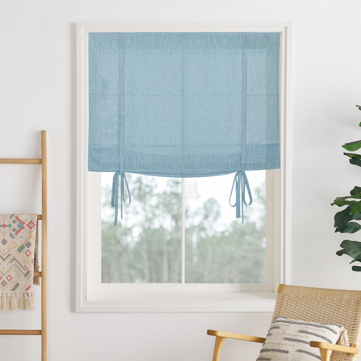 Liz Linen Herringbone Roman Shades & Blinds | Tie