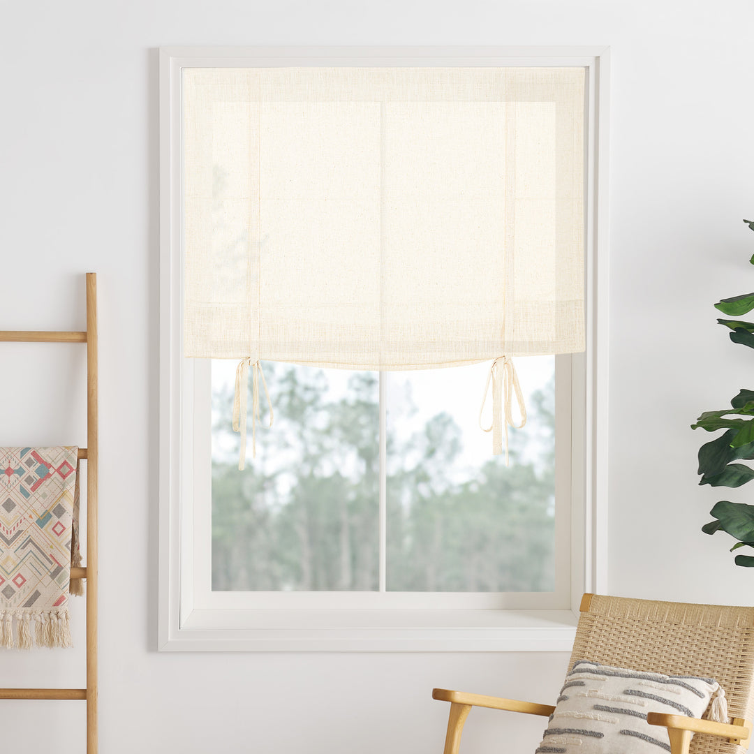 Liz Linen Herringbone Roman Shades & Blinds | Tie