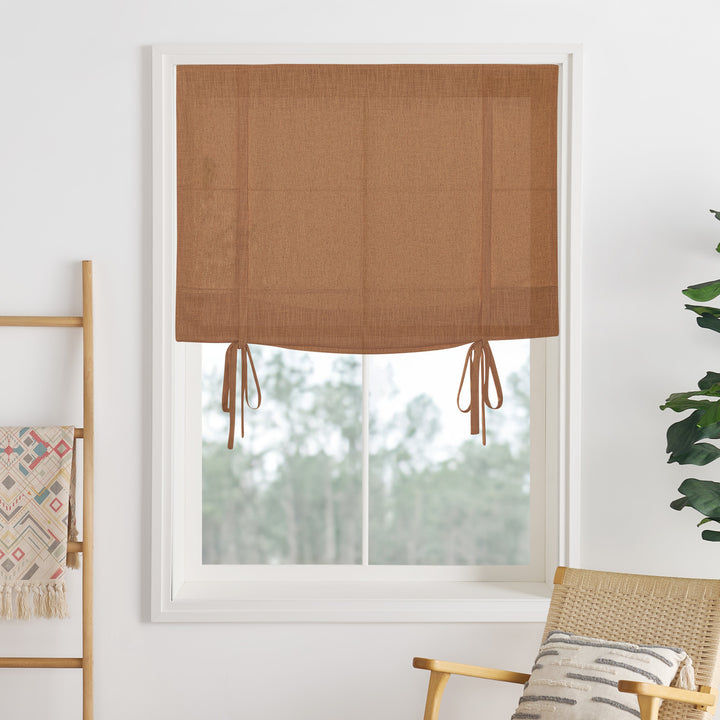 Liz Linen Herringbone Roman Shades & Blinds | Tie