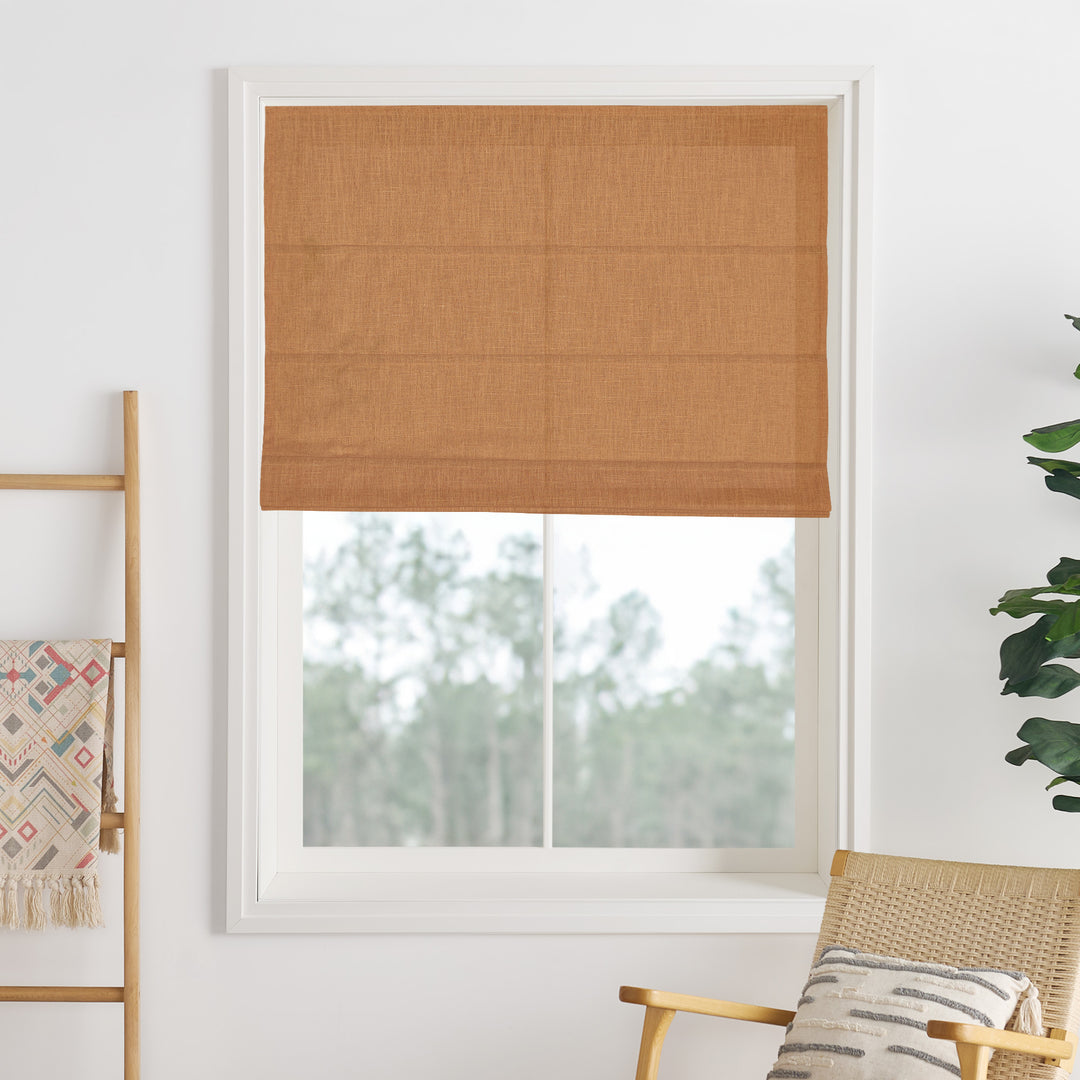 Liz Linen Herringbone Blackout Roman Shades & Blinds  | Fold