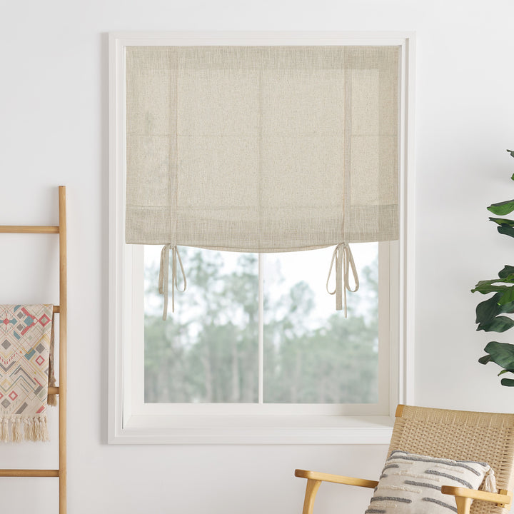Liz Linen Herringbone Roman Shades & Blinds | Tie