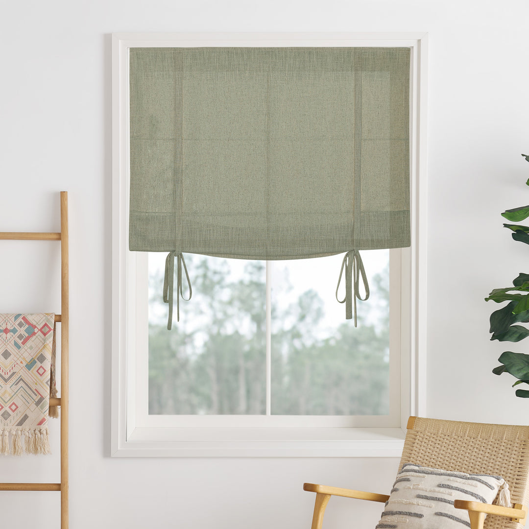 Liz Linen Herringbone Roman Shades & Blinds | Tie