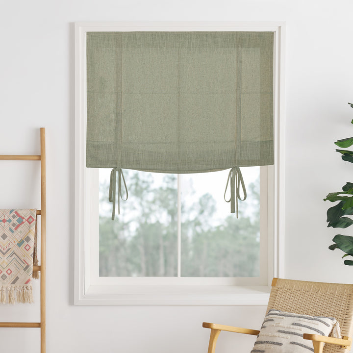 Liz Linen Herringbone Roman Shades & Blinds | Tie