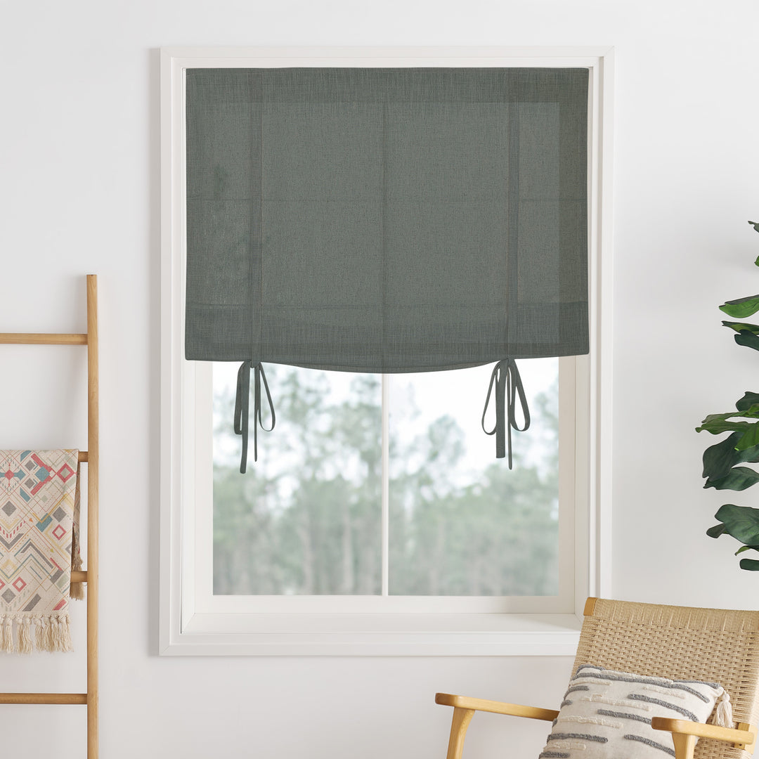 Liz Linen Herringbone Roman Shades & Blinds | Tie