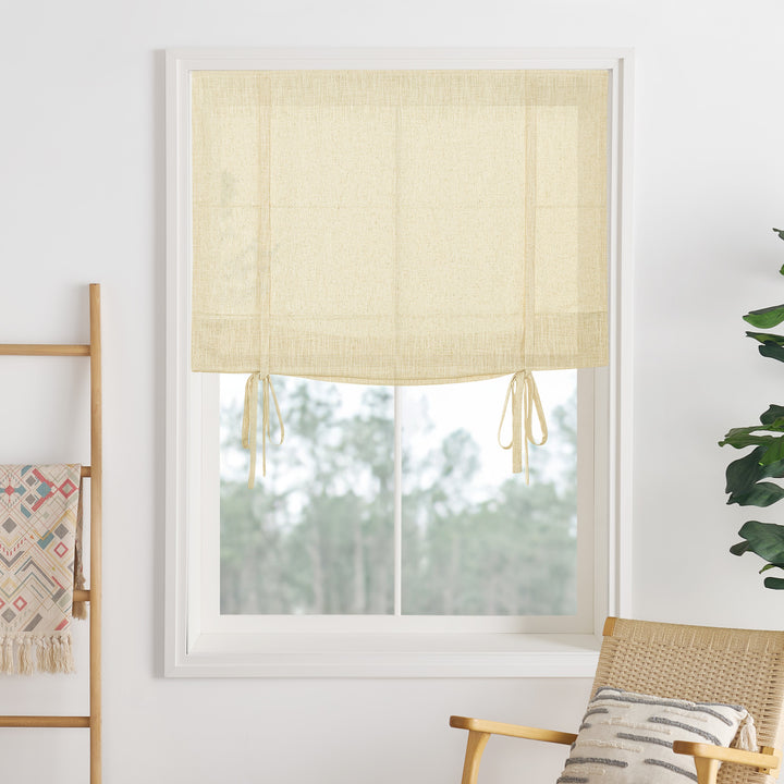 Liz Linen Herringbone Roman Shades & Blinds | Tie
