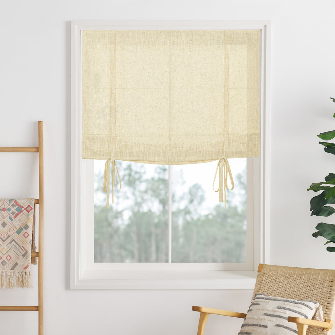 Liz Linen Herringbone No-Drill Roman Shades & Blinds | Tie