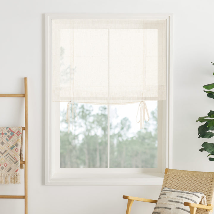 Liz Linen Herringbone Roman Shades & Blinds | Tie
