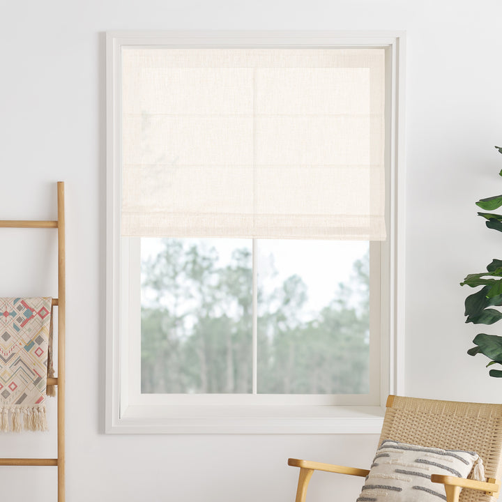 Liz Linen Herringbone Blackout Roman Shades & Blinds  | Fold