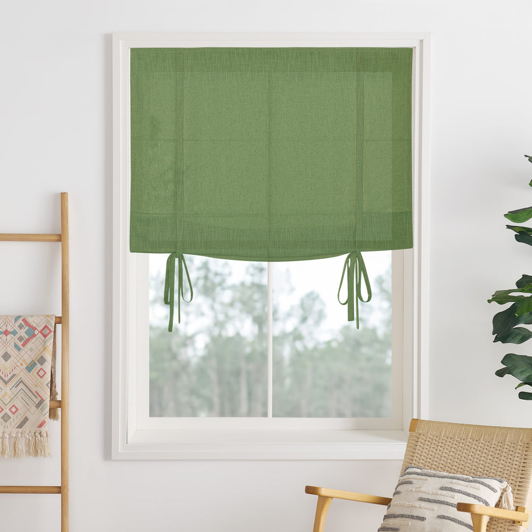 Liz Linen Herringbone No-Drill Roman Shades & Blinds | Tie