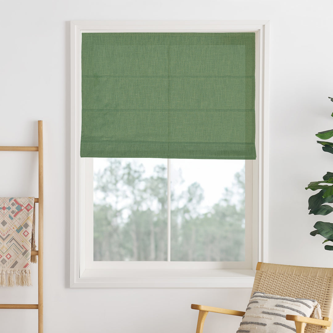 Liz Linen Herringbone Blackout Roman Shades & Blinds  | Fold