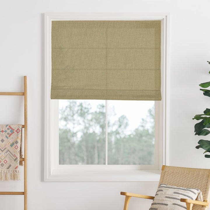 Liz Linen Herringbone Blackout Roman Shades & Blinds  | Fold
