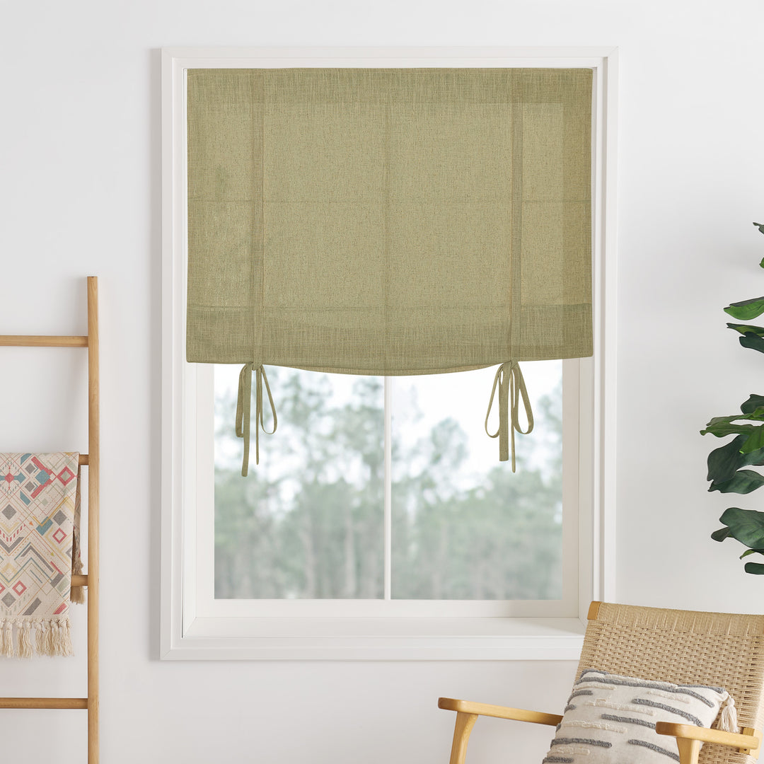 Liz Linen Herringbone Roman Shades & Blinds | Tie