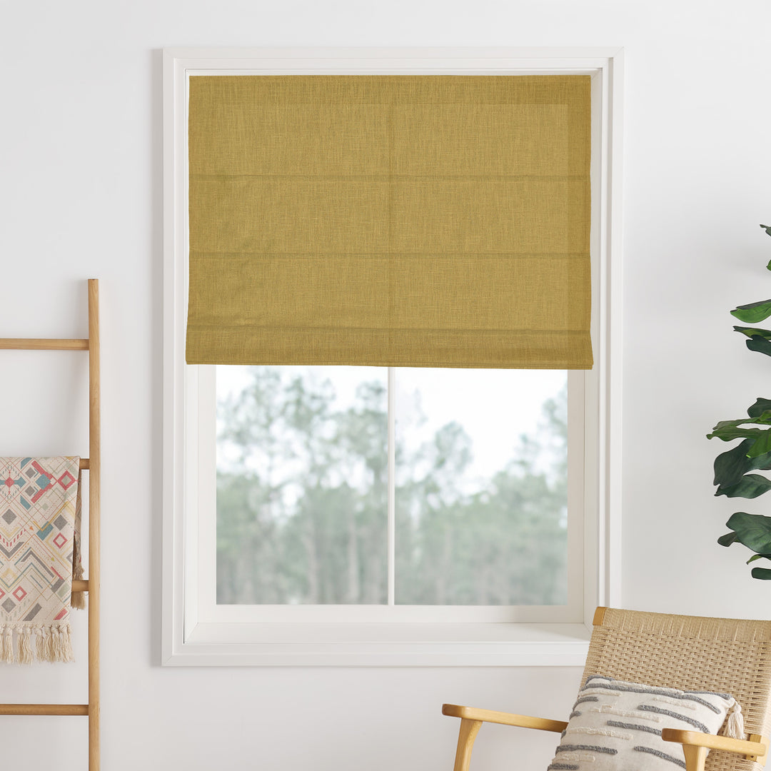 Liz Linen Herringbone Blackout Roman Shades & Blinds  | Fold