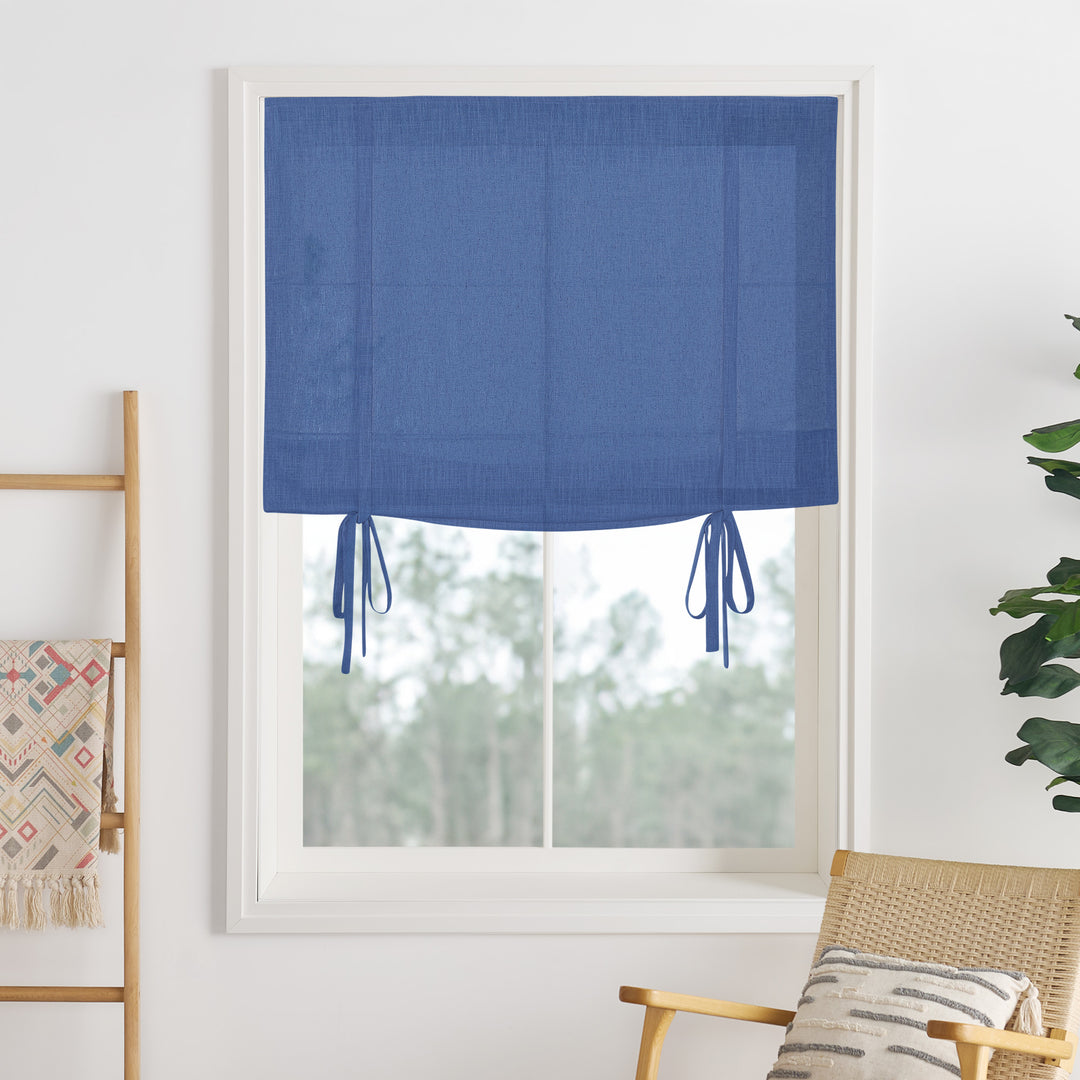 Liz Linen Herringbone Roman Shades & Blinds | Tie