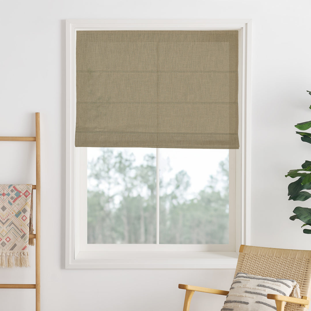 Liz Linen Herringbone Blackout Roman Shades & Blinds  | Fold