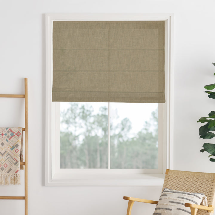 Liz Linen Herringbone Blackout Roman Shades & Blinds  | Fold
