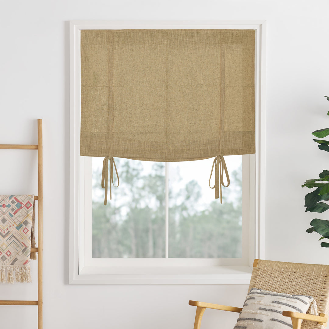Liz Linen Herringbone Roman Shades & Blinds | Tie