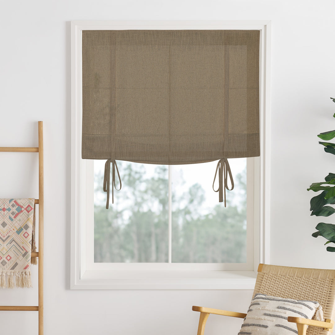 Liz Linen Herringbone Roman Shades & Blinds | Tie