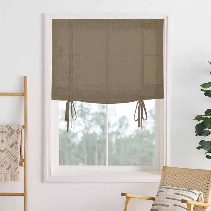 Liz Linen Herringbone Roman Shades & Blinds | Tie