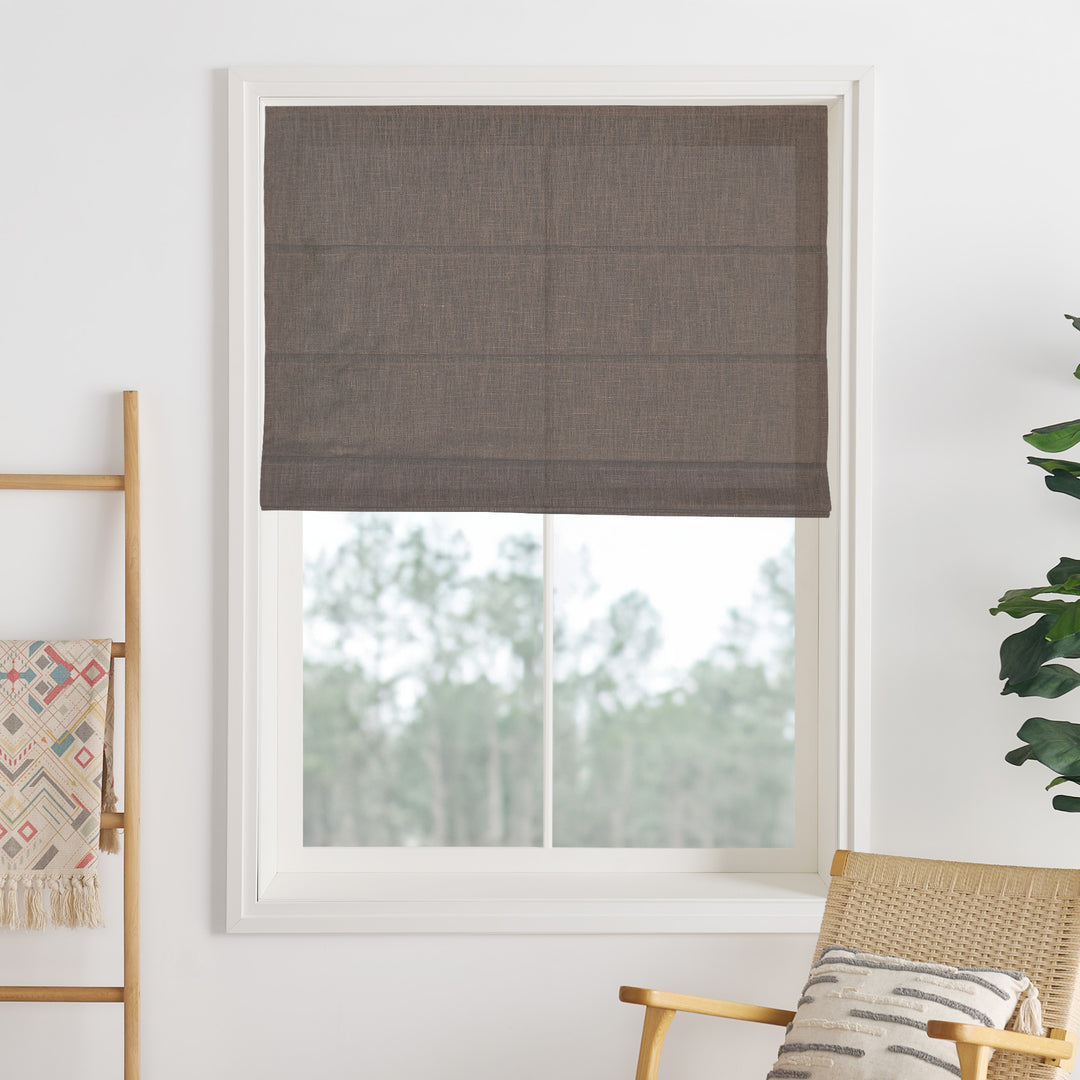 Liz Linen Herringbone Blackout Roman Shades & Blinds  | Fold