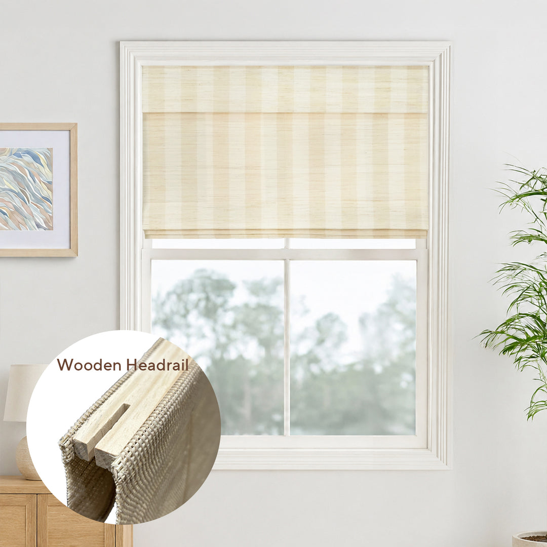 Reed Stripe Bamboo Blinds & Shades - Wooden Headrail