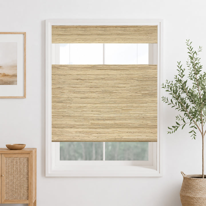 Ramie Woven Bamboo Blinds & Shades Top Down Bottom Up| Beige Brown