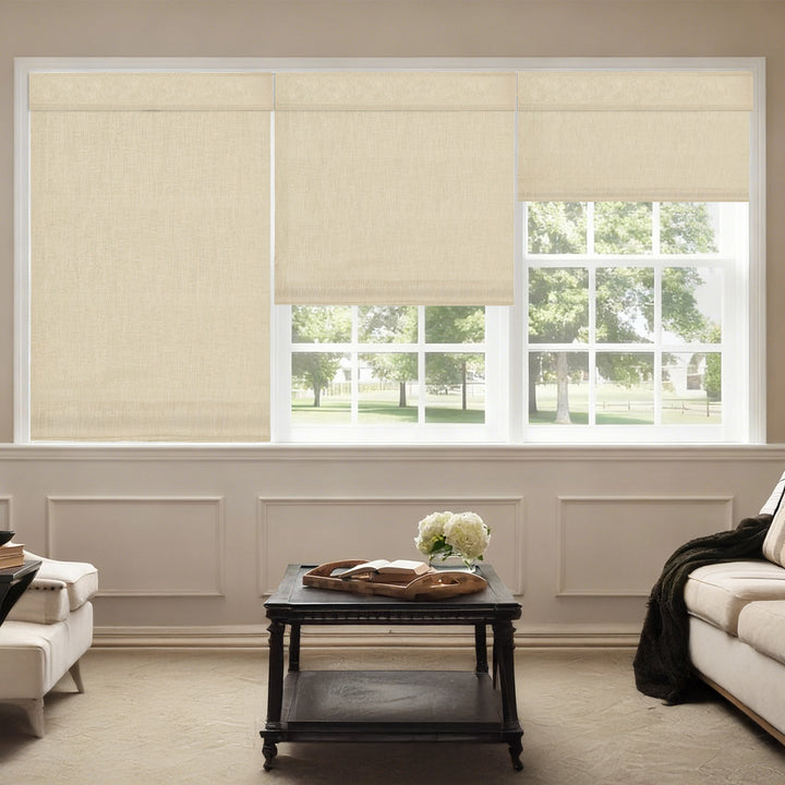 Belgian Flax Linen Roman Shades & Blinds | 3 Shades on 1 Headrail
