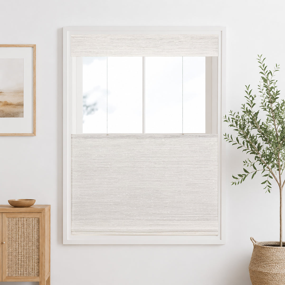 Ramie Woven Bamboo Blinds & Shades Top Down Bottom Up | Beige White