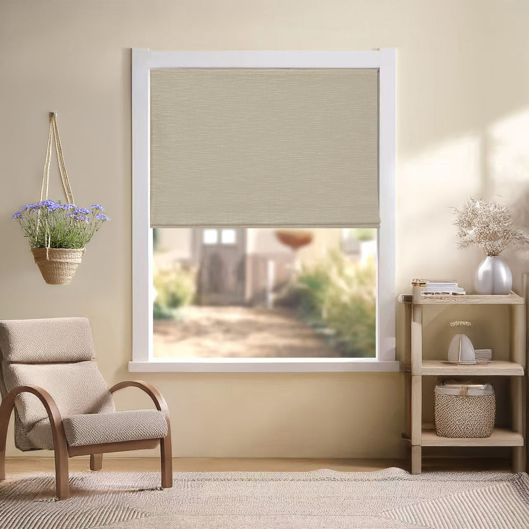 Jenna Linen Roman Shades & Blinds | Flat Fold