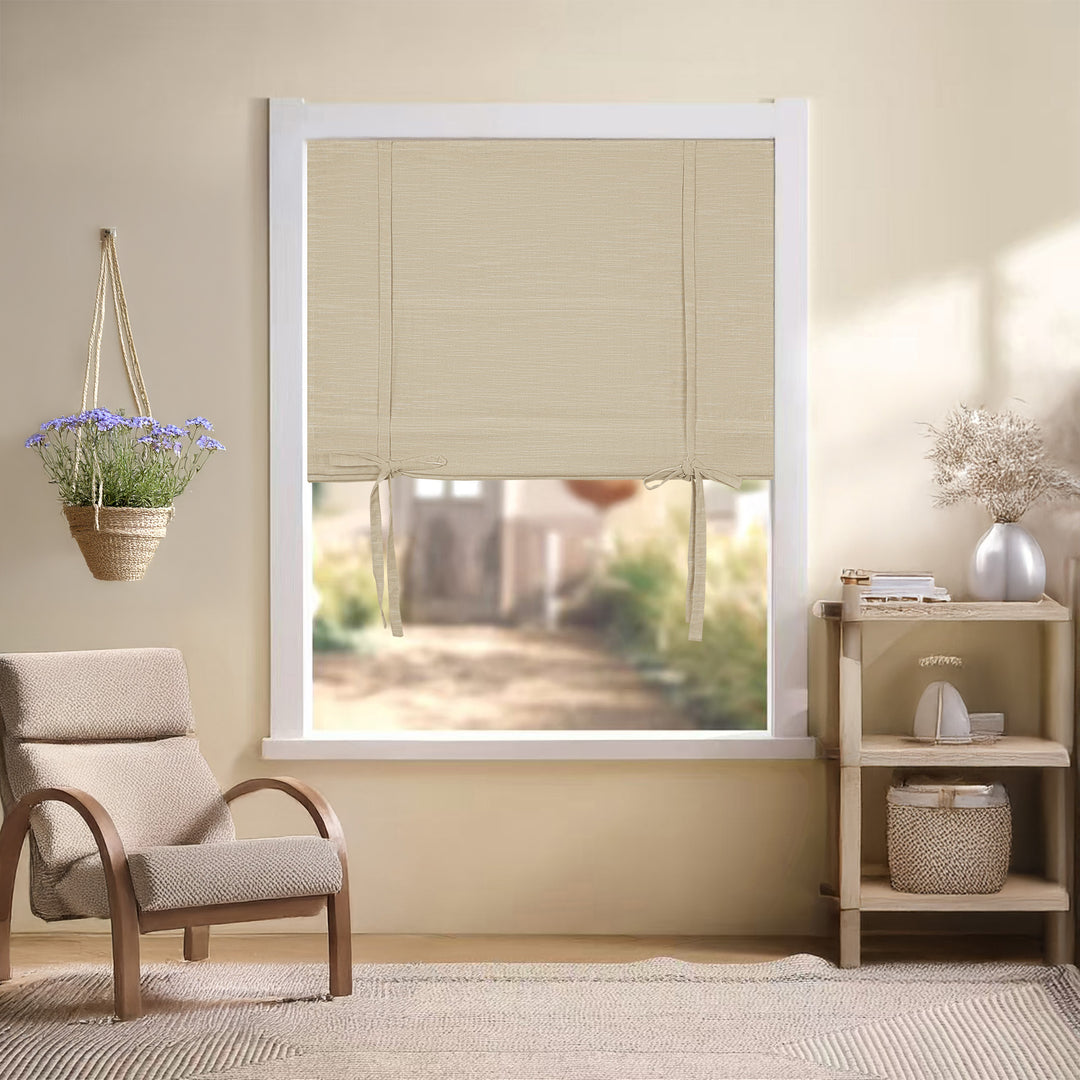Jenna Linen Roman Shades & Blinds | Tie