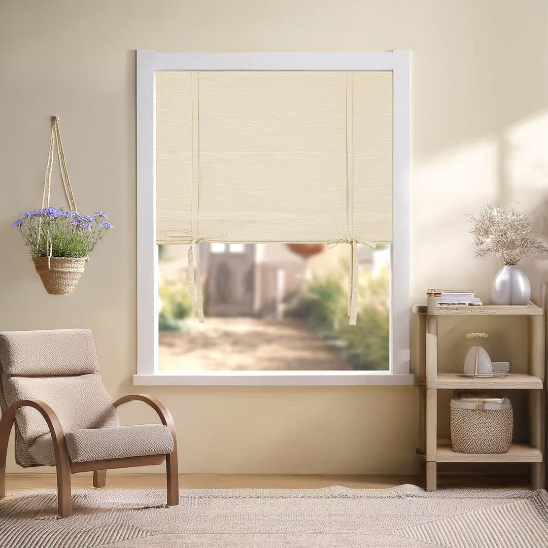 Jenna Linen Roman Shades & Blinds | Tie