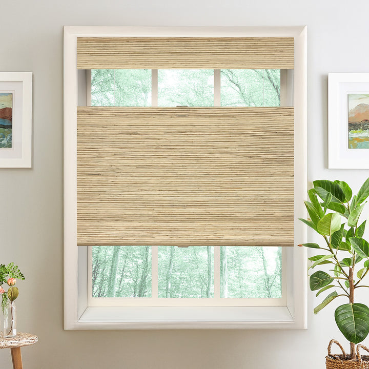 Ramie Woven Bamboo No-Drill Blinds & Shades Top Down Bottom Up| Beige Brown