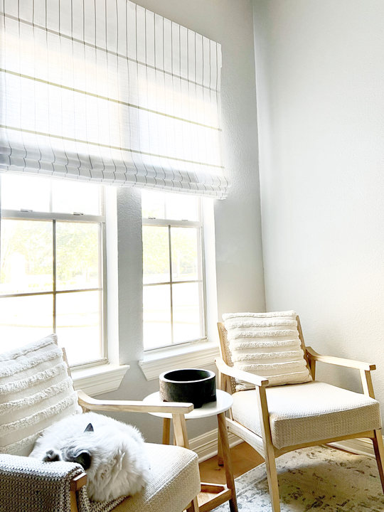 Vivienne Plaid Striped Linen Roman Shades & Blinds | Plain Fold