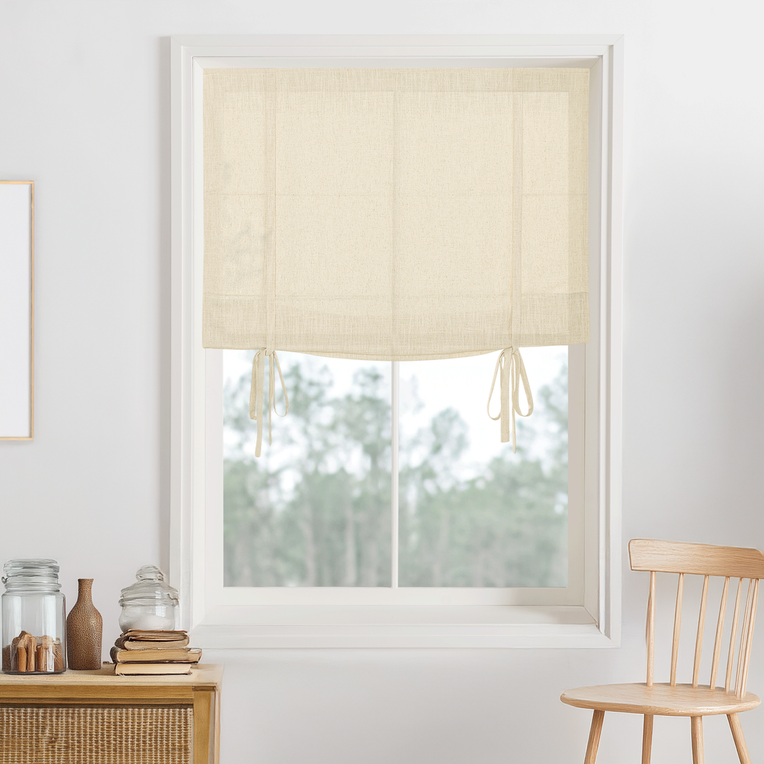 Belgian Flax Linen Blackout Roman Shades & Blinds | Tie