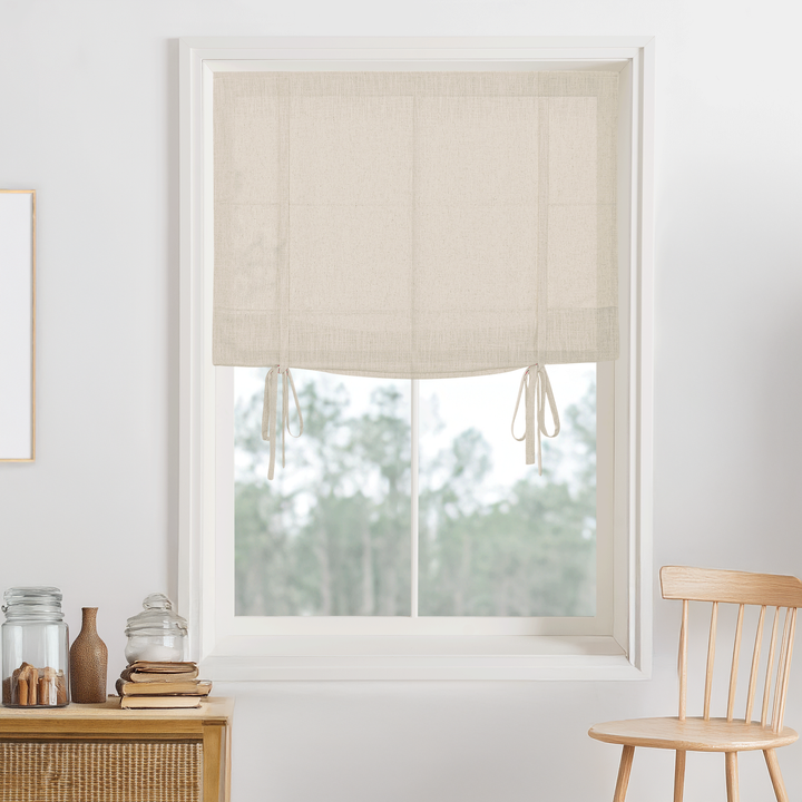 Belgian Flax Linen Blackout Roman Shades & Blinds | Tie