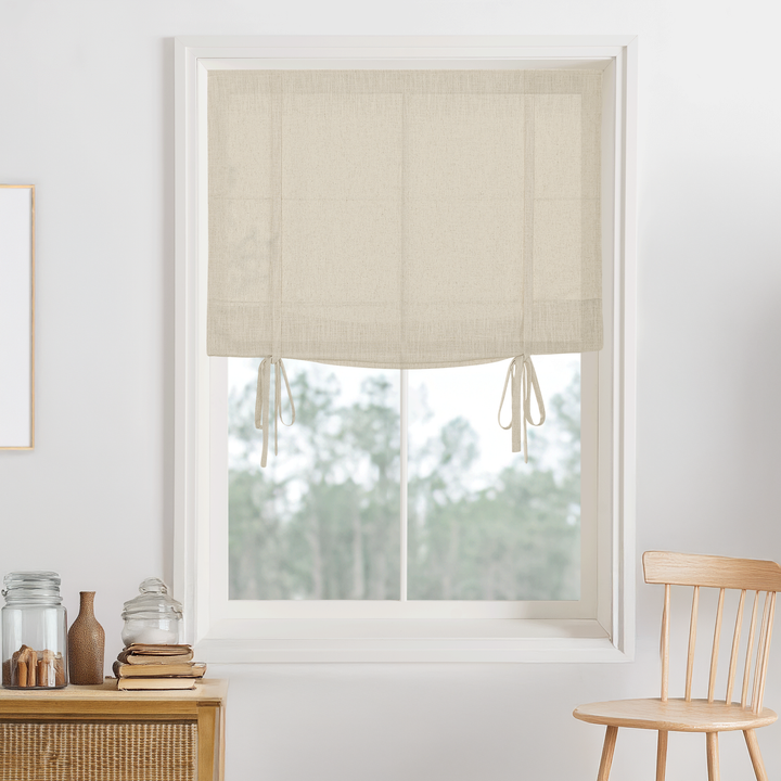 Belgian Flax Linen Blackout Roman Shades & Blinds | Tie
