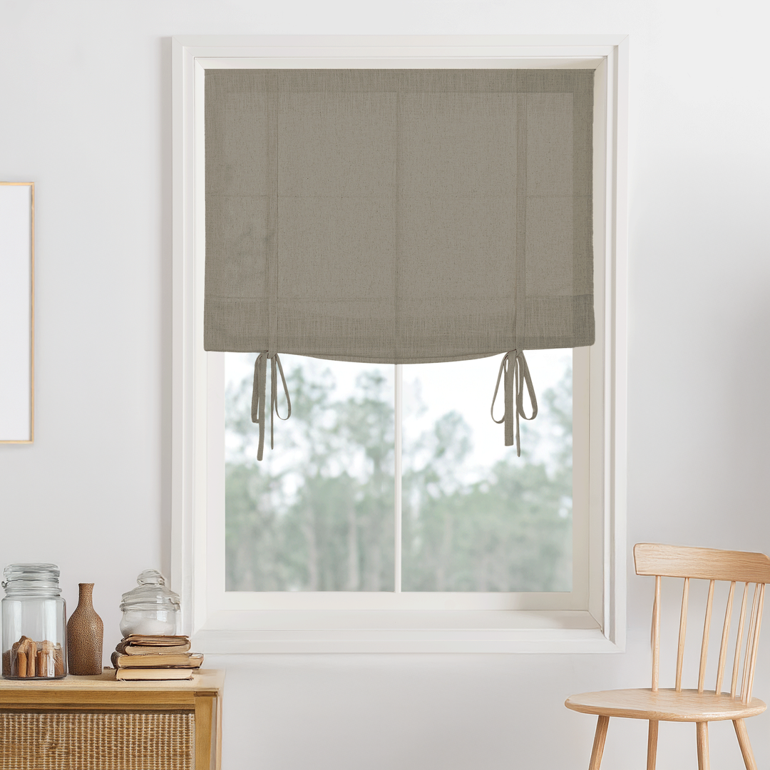 Belgian Flax Linen Blackout Roman Shades & Blinds | Tie