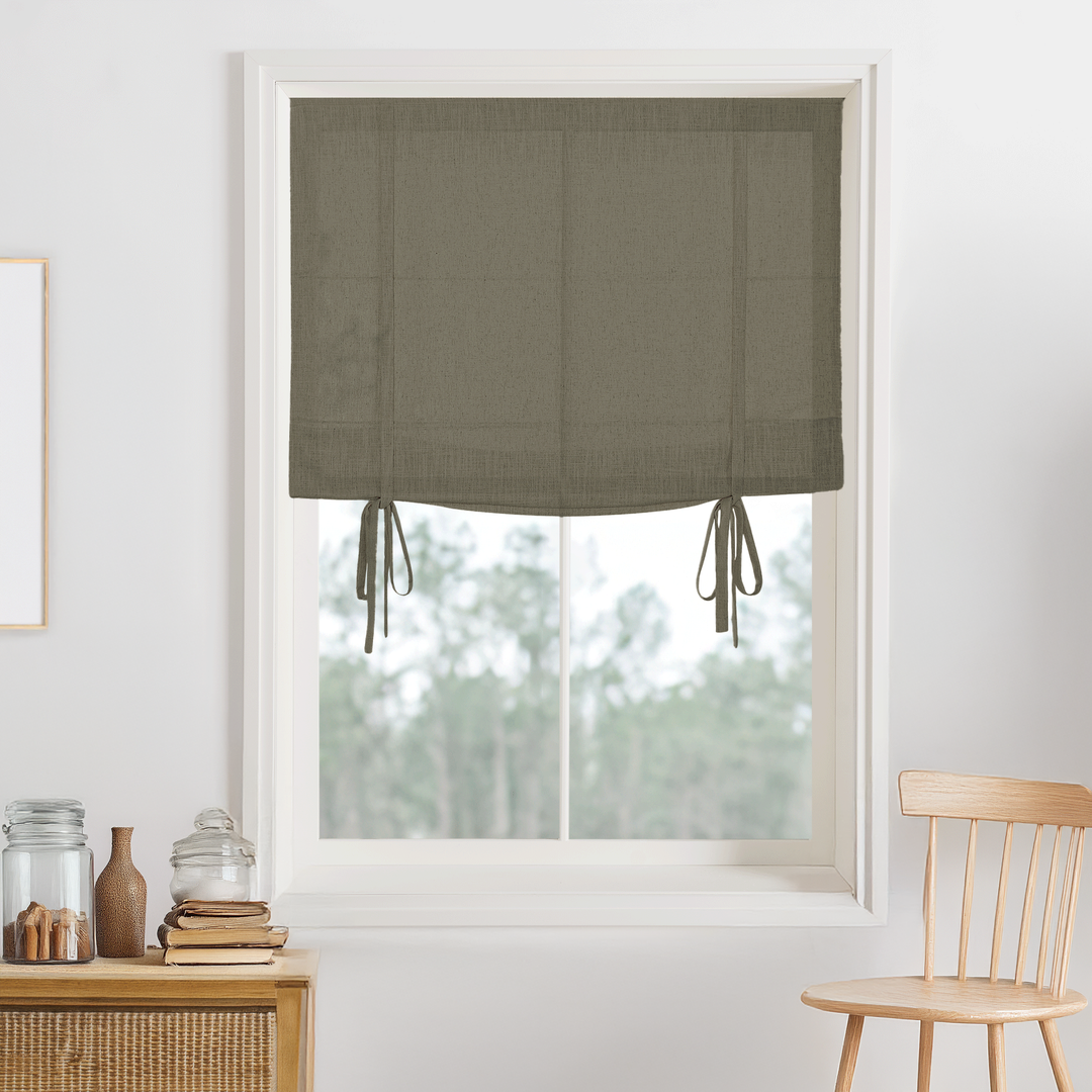 Belgian Flax Linen Blackout Roman Shades & Blinds | Tie