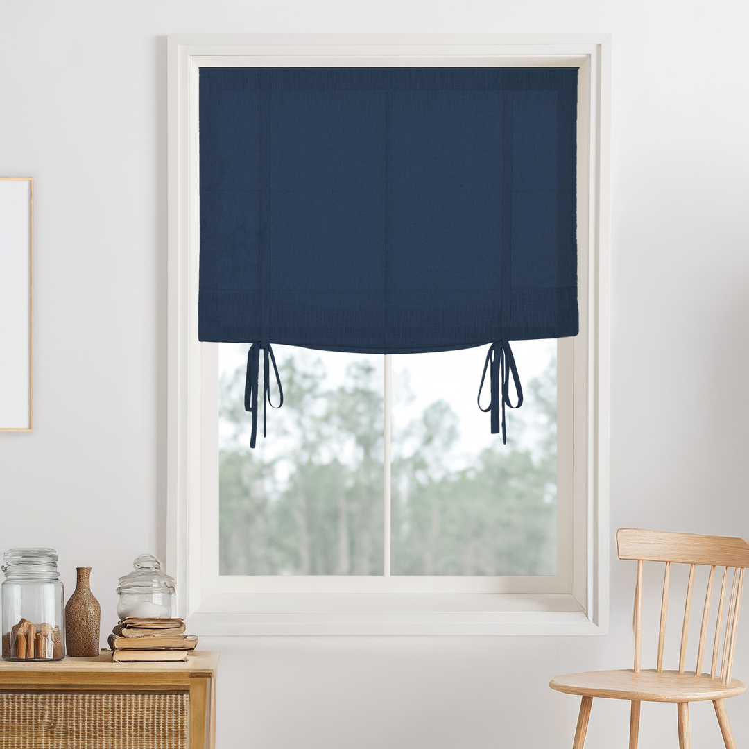 Belgian Flax Linen Blackout Roman Shades & Blinds | Tie
