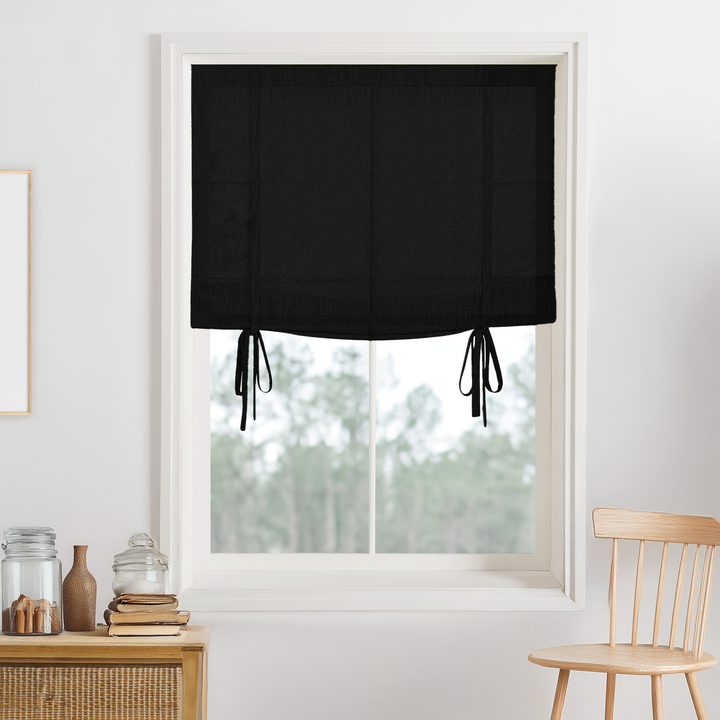 Belgian Flax Linen Blackout Roman Shades & Blinds | Tie