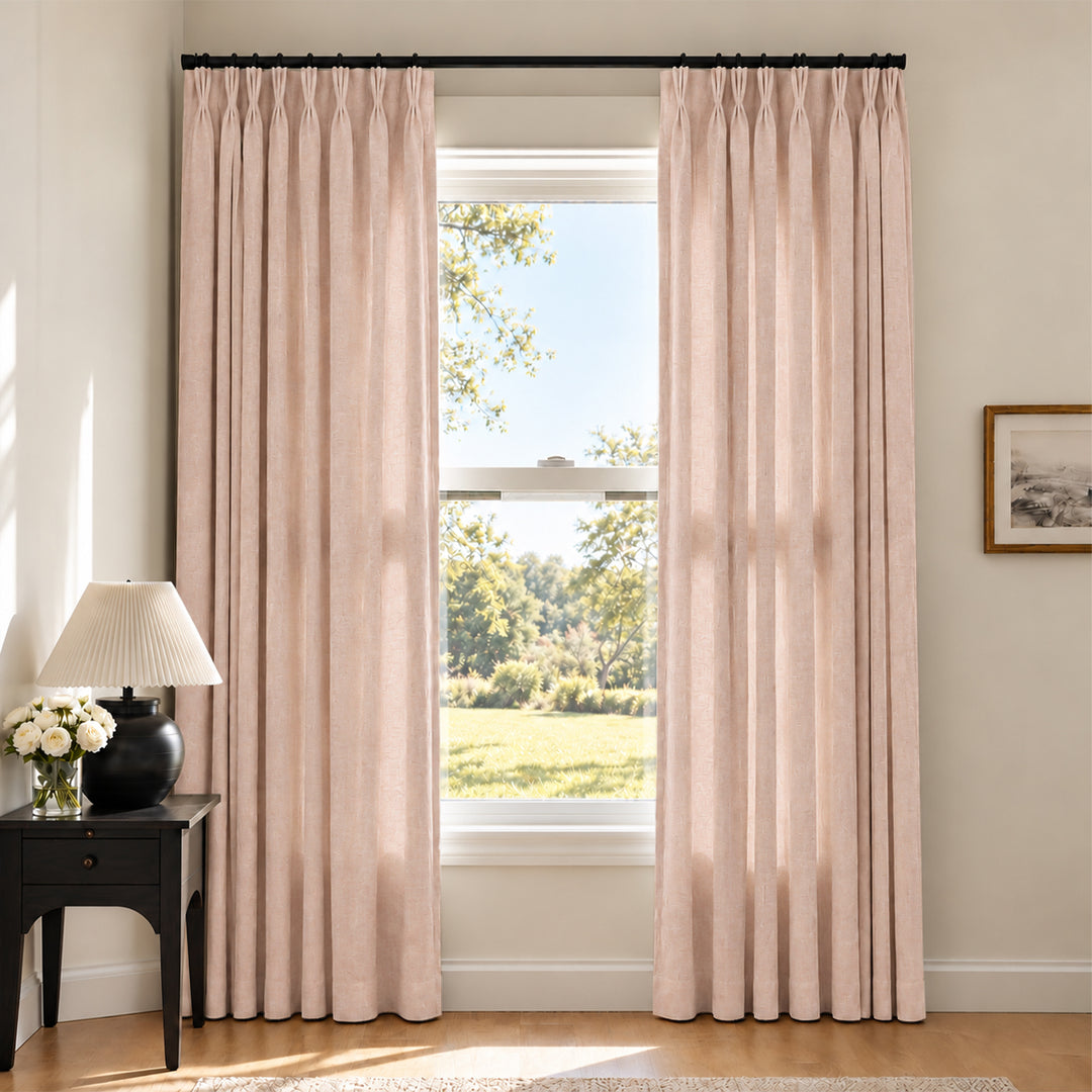 Liz Linen Herringbone Curtains & Drapes Pleated