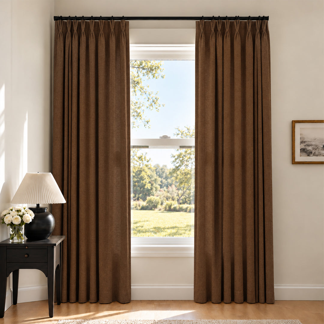 Liz Linen Herringbone Curtains & Drapes Pleated