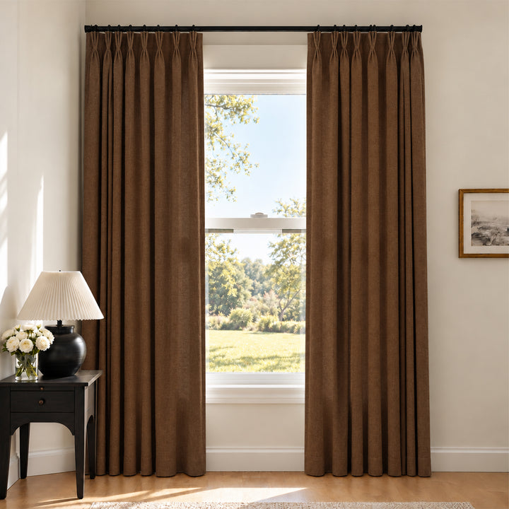 Liz Linen Herringbone Curtains & Drapes Pleated