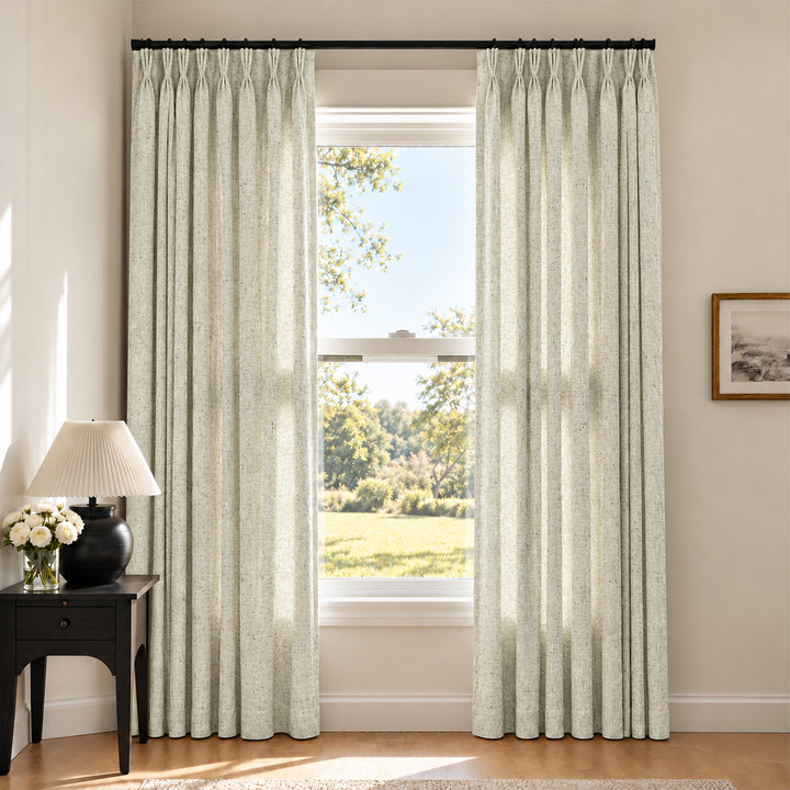 Liz Linen Herringbone Curtains & Drapes Pleated