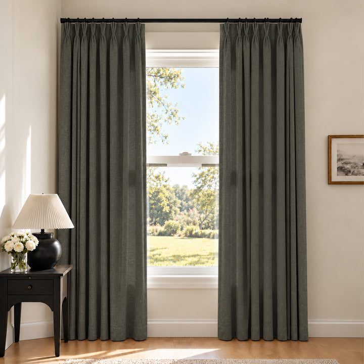 Liz Linen Herringbone Curtains & Drapes Pleated