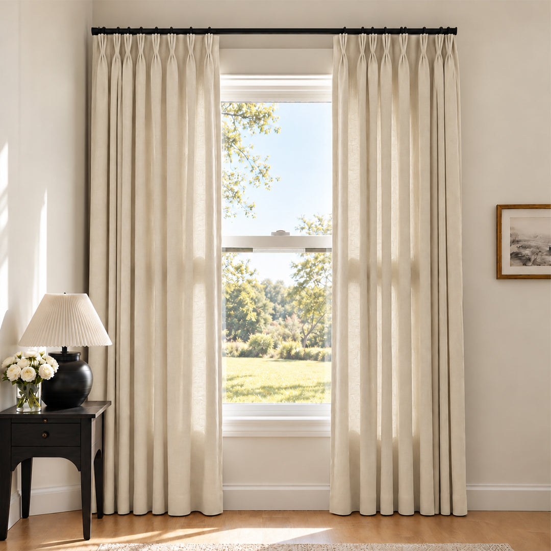 Liz Linen Herringbone Curtains & Drapes Pleated