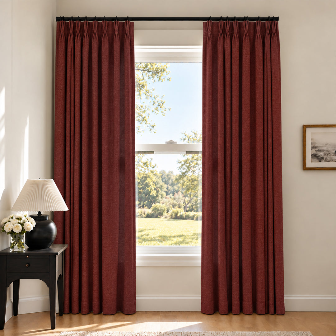 Liz Linen Herringbone Curtains & Drapes Pleated