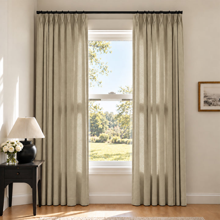 Liz Linen Herringbone Curtains & Drapes Pleated
